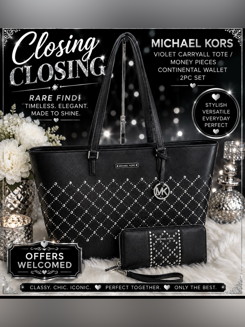 Michael Kors VIOLET Carryall Tote/MONEY PIECES Continental Wallet 2pc Set